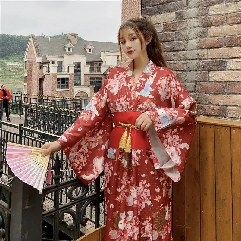 Kimono Japonais Femme Rouge 'Madoka' - Image 3