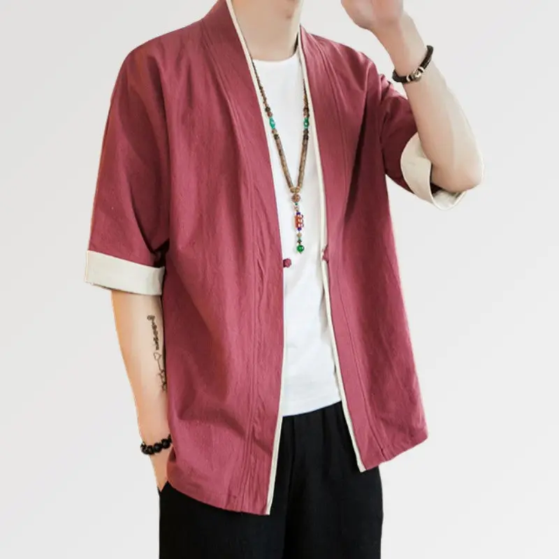 Veste Style Kimono Homme 'Rouge Hideki' - Image 4